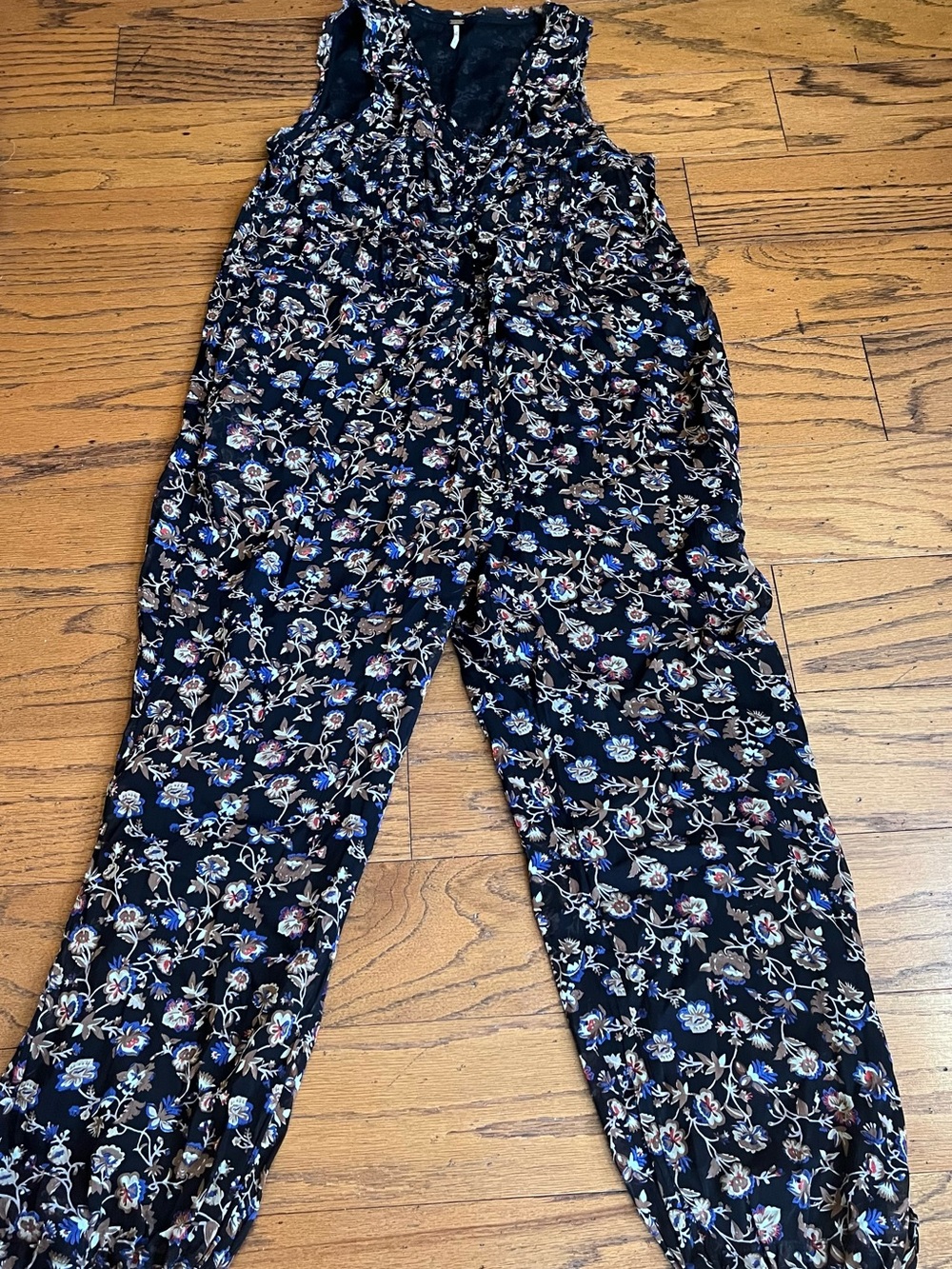 Free People Women’s Small Navy Floral Sleeveless Jumpsuit